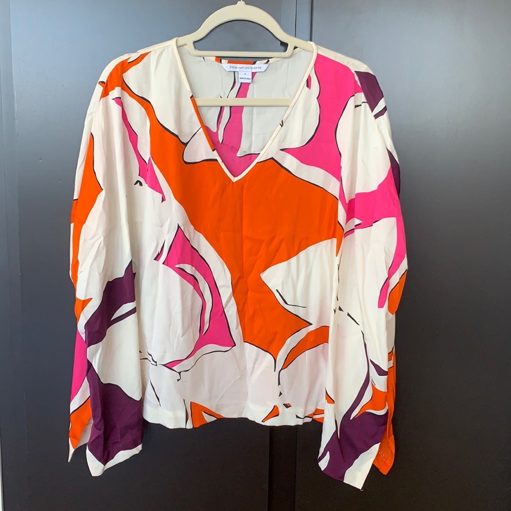 DVF Adria Silk V Neck Blouse